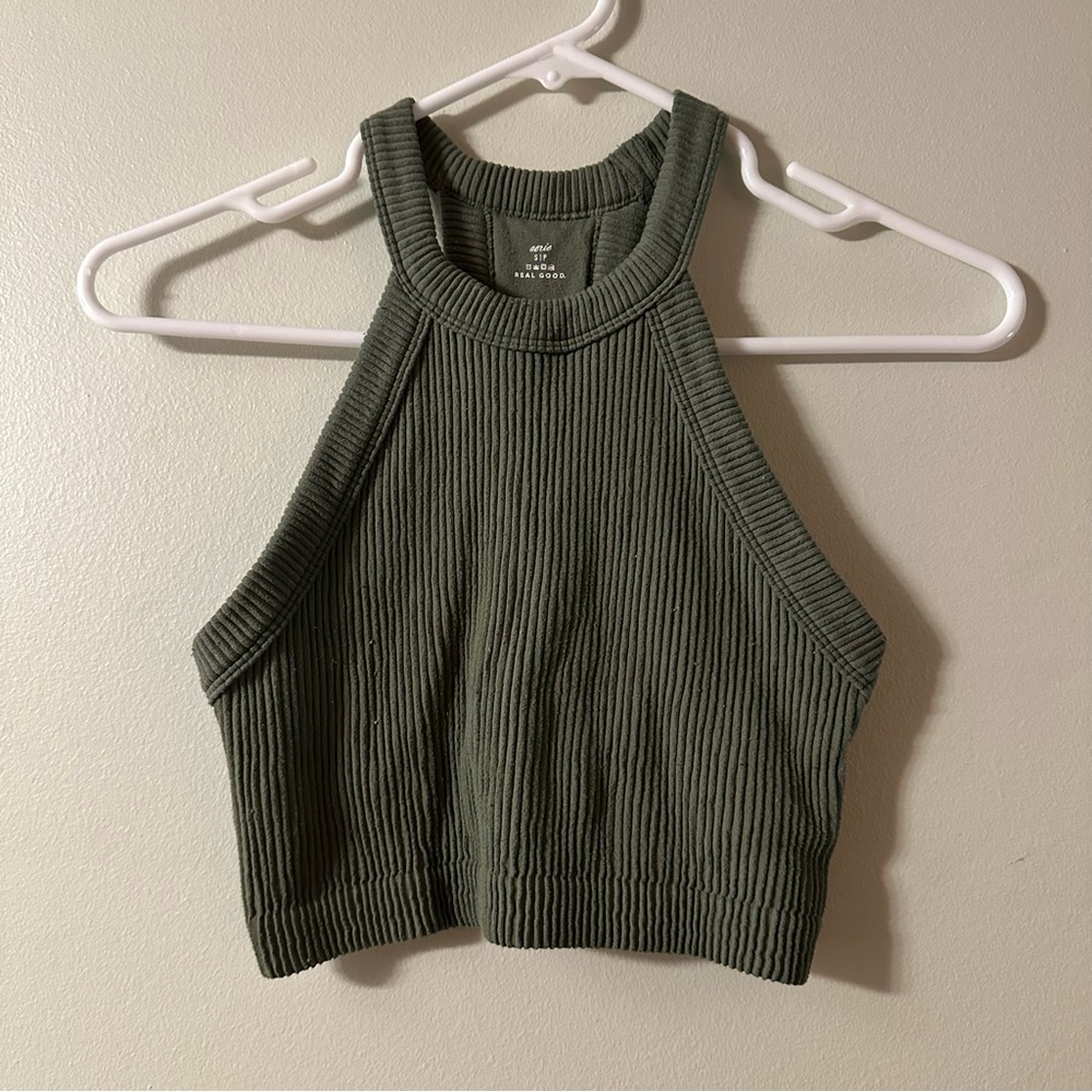 Aerie Green Ribbed Crop Tank Top